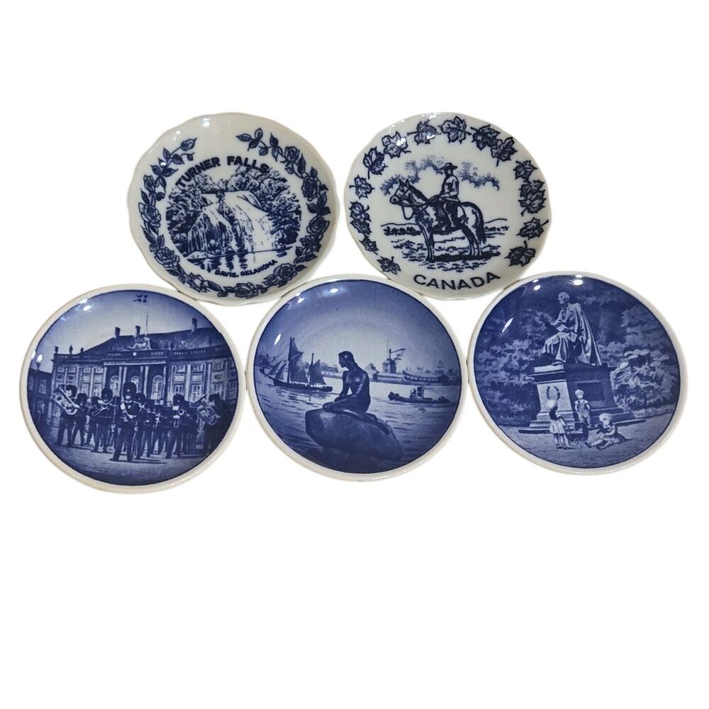 Blue/White Vtg 3-Royal Copenhagen Denmark and 2-Giftcraft Souvenir Mini-Plates